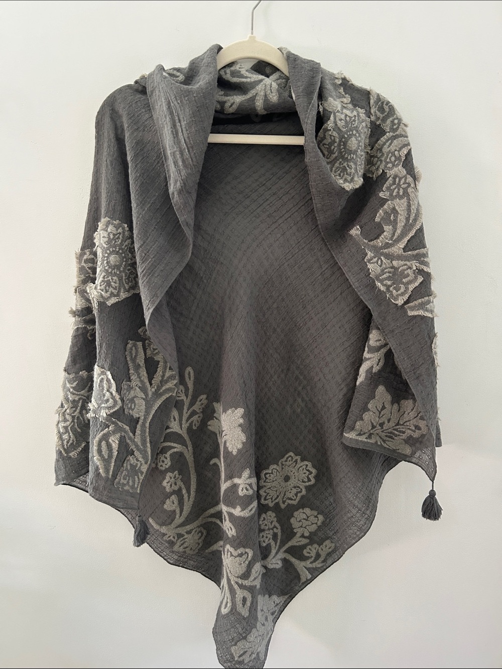 Pure Jill Gray Floral Embroidered Scarf Lightweight Drape Summer Evening Wrap - Picture 6 of 11